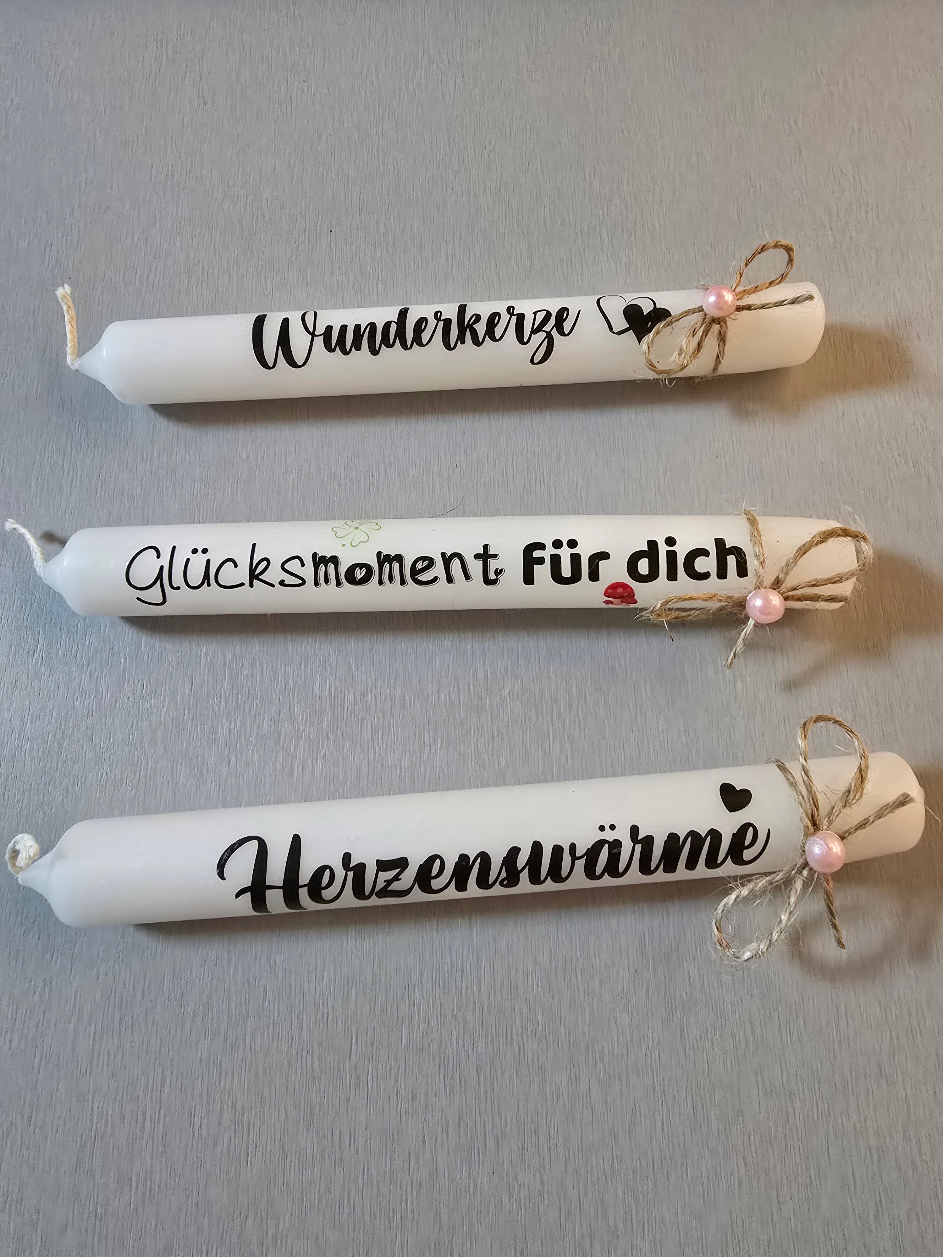 Stabkerze Weiß mit Aufschrift